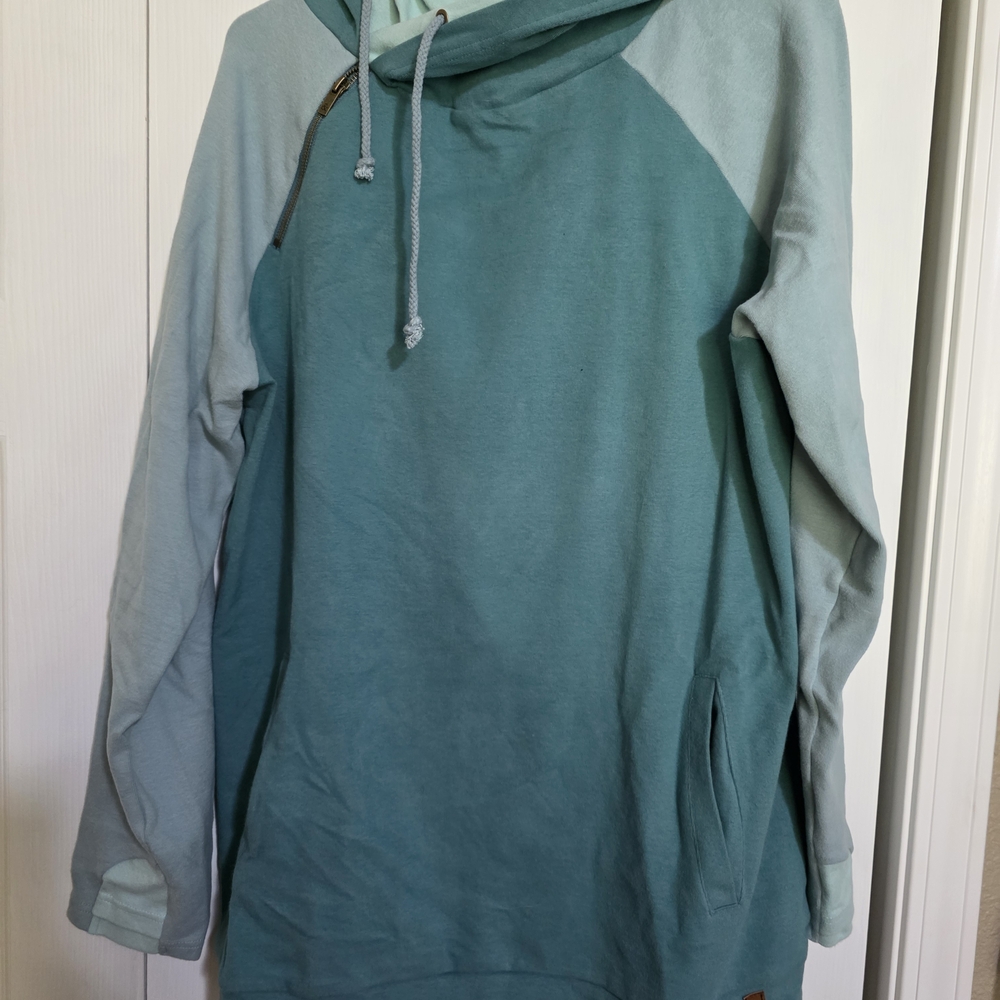 AMPERSAND AVE Teal and Light Teal Hoodie